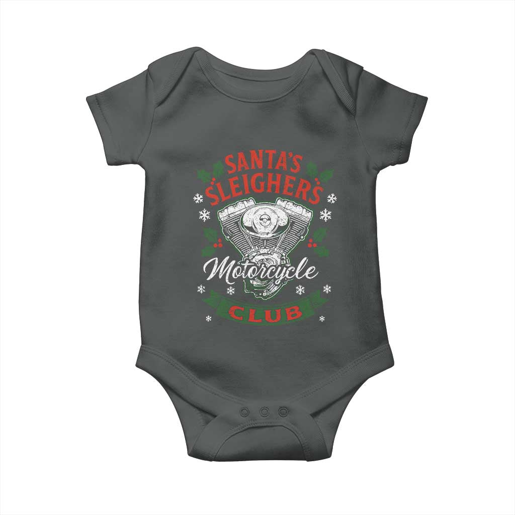 Christmas Motorcycle Biker Baby Onesie Santas Sleighers Motorcycle Club TS11 Dark Heather Print Your Wear