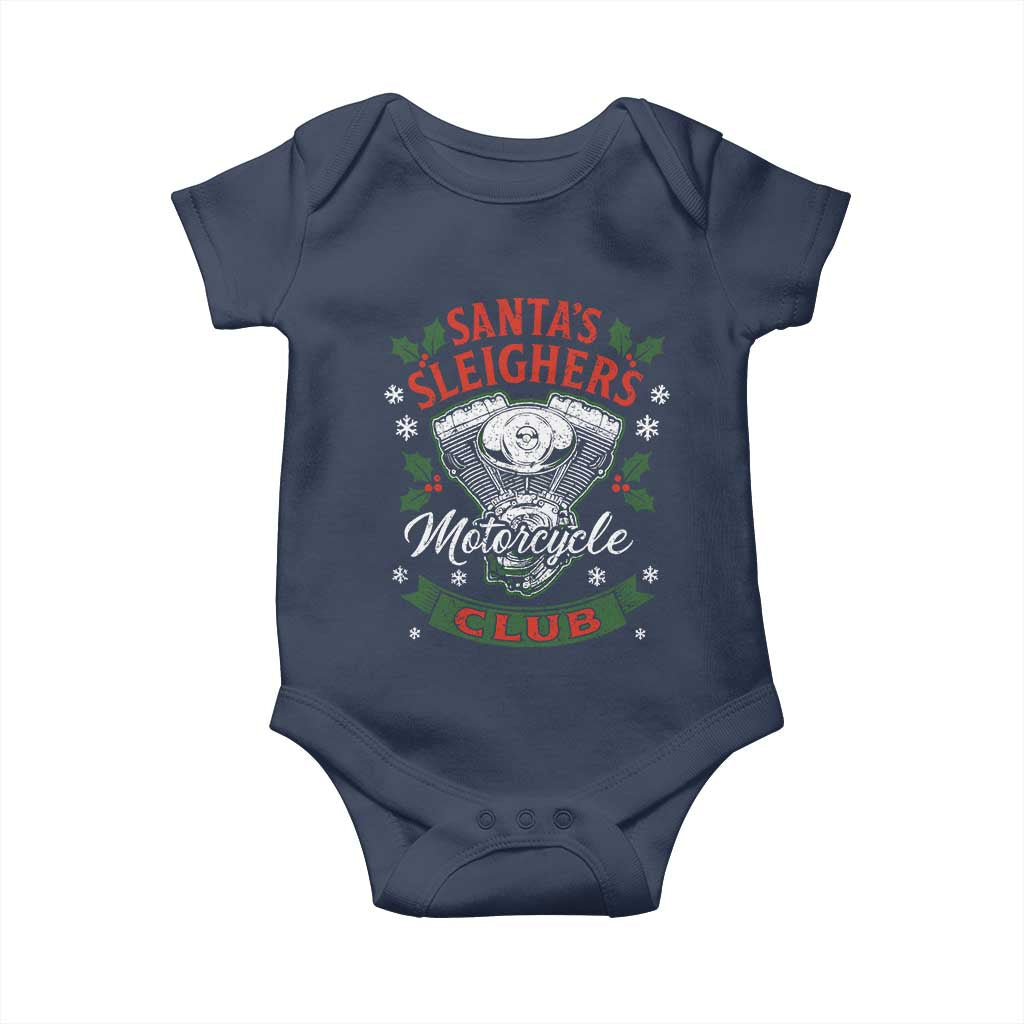 Christmas Motorcycle Biker Baby Onesie Santas Sleighers Motorcycle Club TS11 Navy Print Your Wear