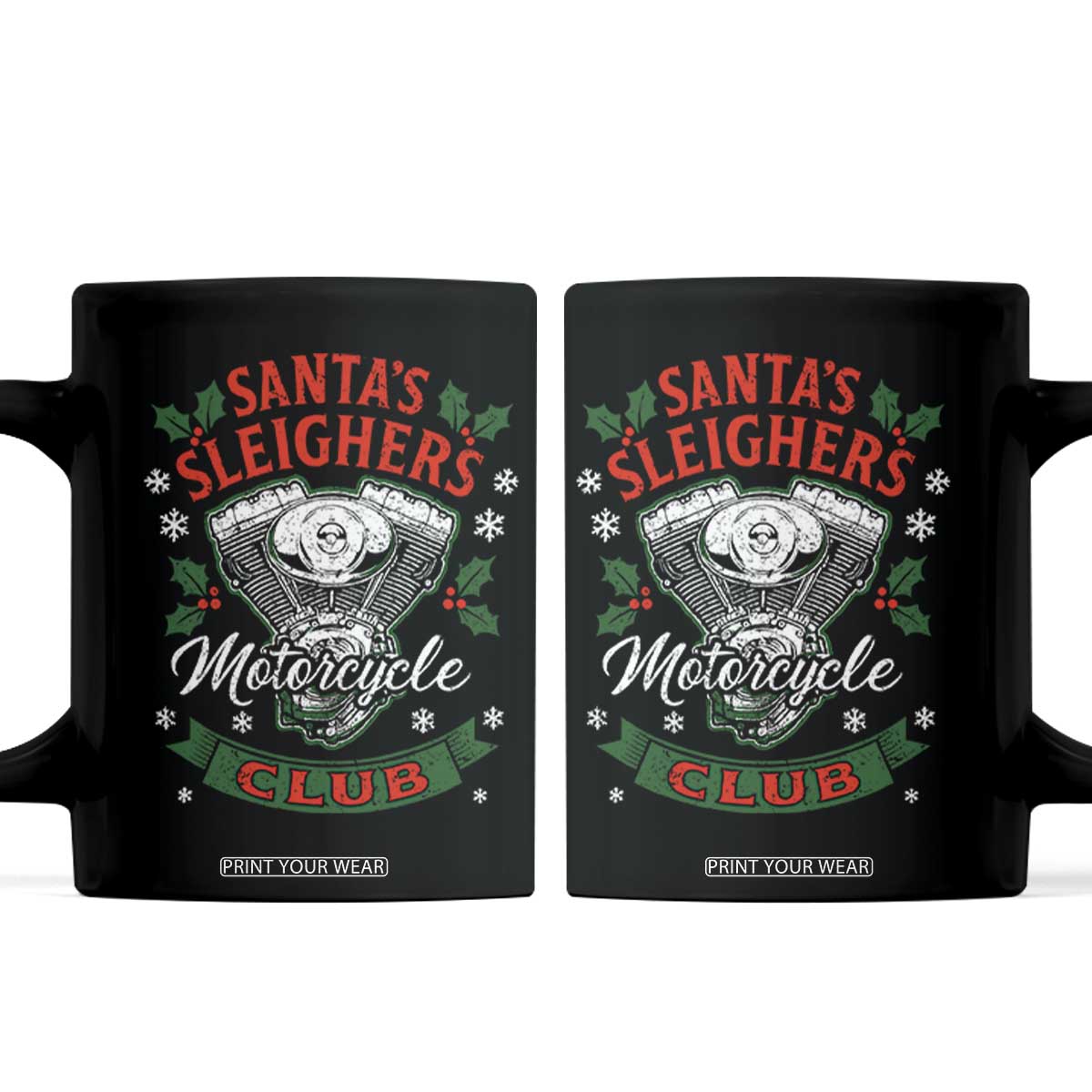 Christmas Motorcycle Biker Coffee Mug Santas Sleighers Motorcycle Club TS11 Black Print Your Wear