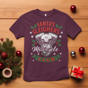Christmas Motorcycle Biker T Shirt Santas Sleighers Motorcycle Club TS11 Maroon Print Your Wear