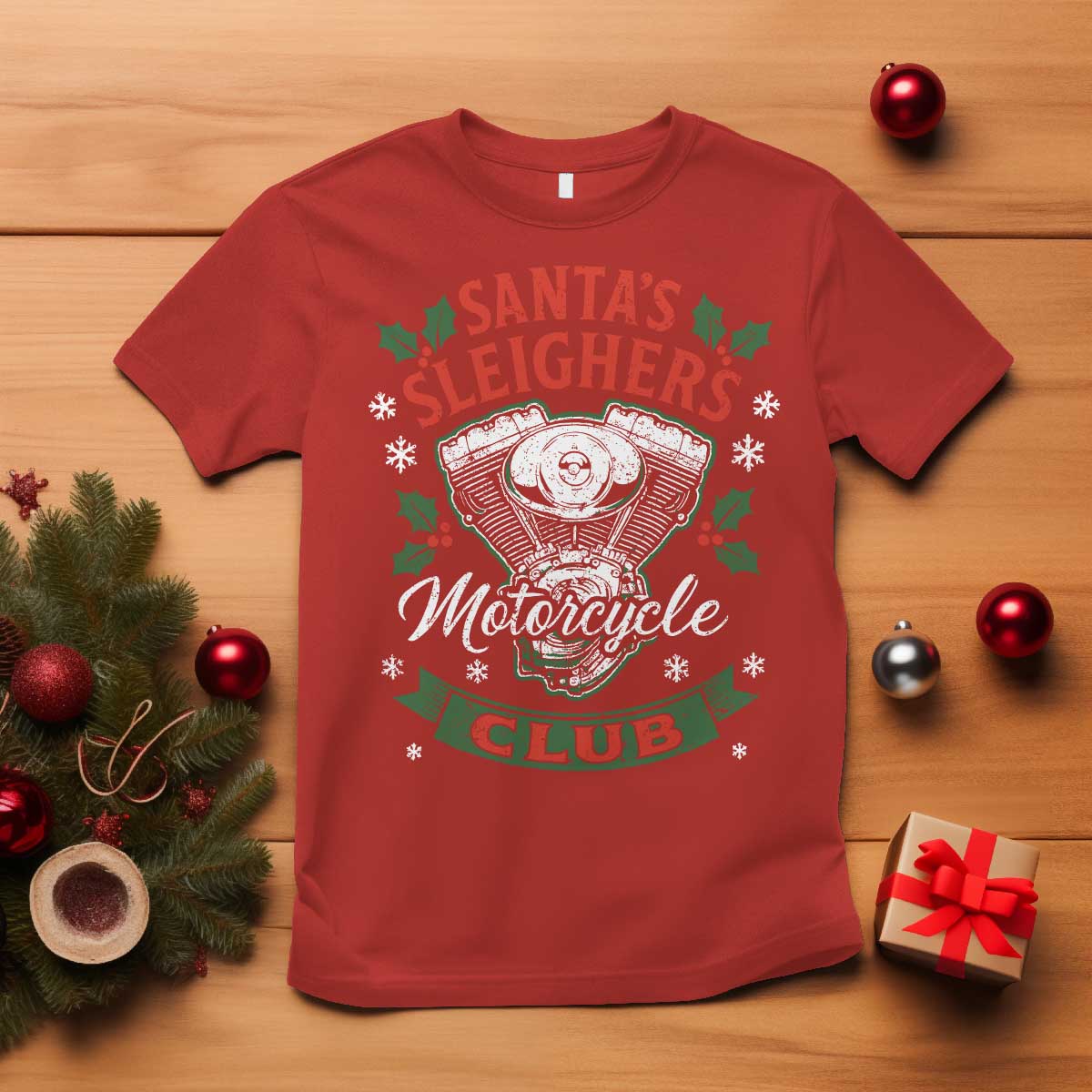 Christmas Motorcycle Biker T Shirt Santas Sleighers Motorcycle Club TS11 Red Print Your Wear