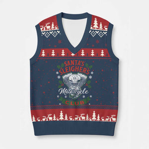 Xmas Motorcycle Biker V-Neck Knit Sweater Vest Santas Sleighers Motorcycle Club TS11 Navy Red Print Your Wear