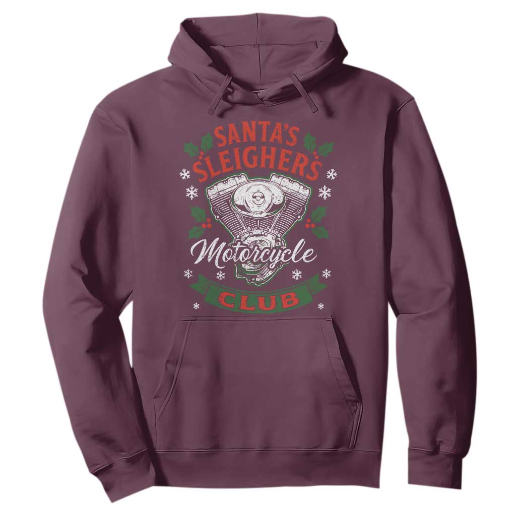 Christmas Motorcycle Biker Hoodie Santas Sleighers Motorcycle Club TS11 Maroon Print Your Wear