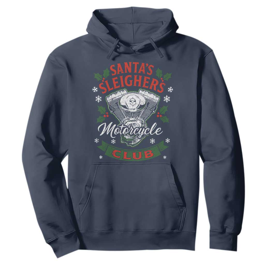 Christmas Motorcycle Biker Hoodie Santas Sleighers Motorcycle Club TS11 Navy Print Your Wear