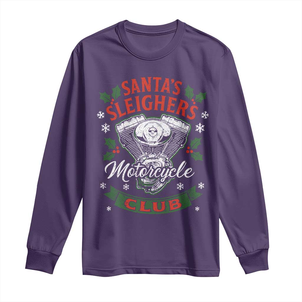Christmas Motorcycle Biker Long Sleeve Shirt Santas Sleighers Motorcycle Club TS11 Purple Print Your Wear