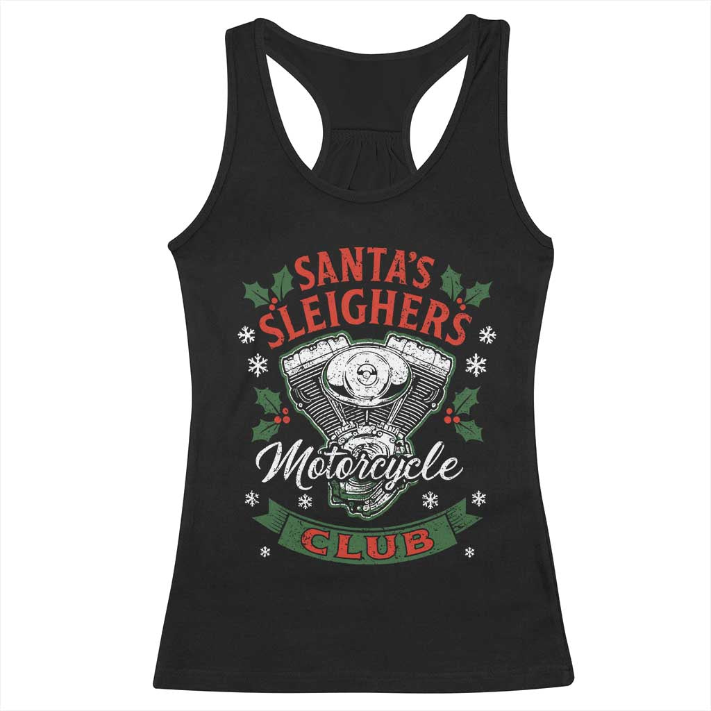 Christmas Motorcycle Biker Racerback Tank Top Santas Sleighers Motorcycle Club TS11 Black Print Your Wear