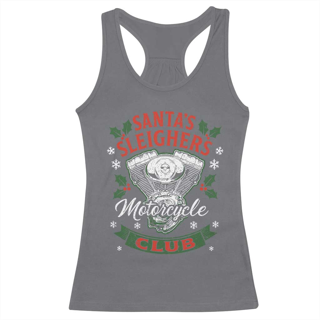 Christmas Motorcycle Biker Racerback Tank Top Santas Sleighers Motorcycle Club TS11 Charcoal Print Your Wear