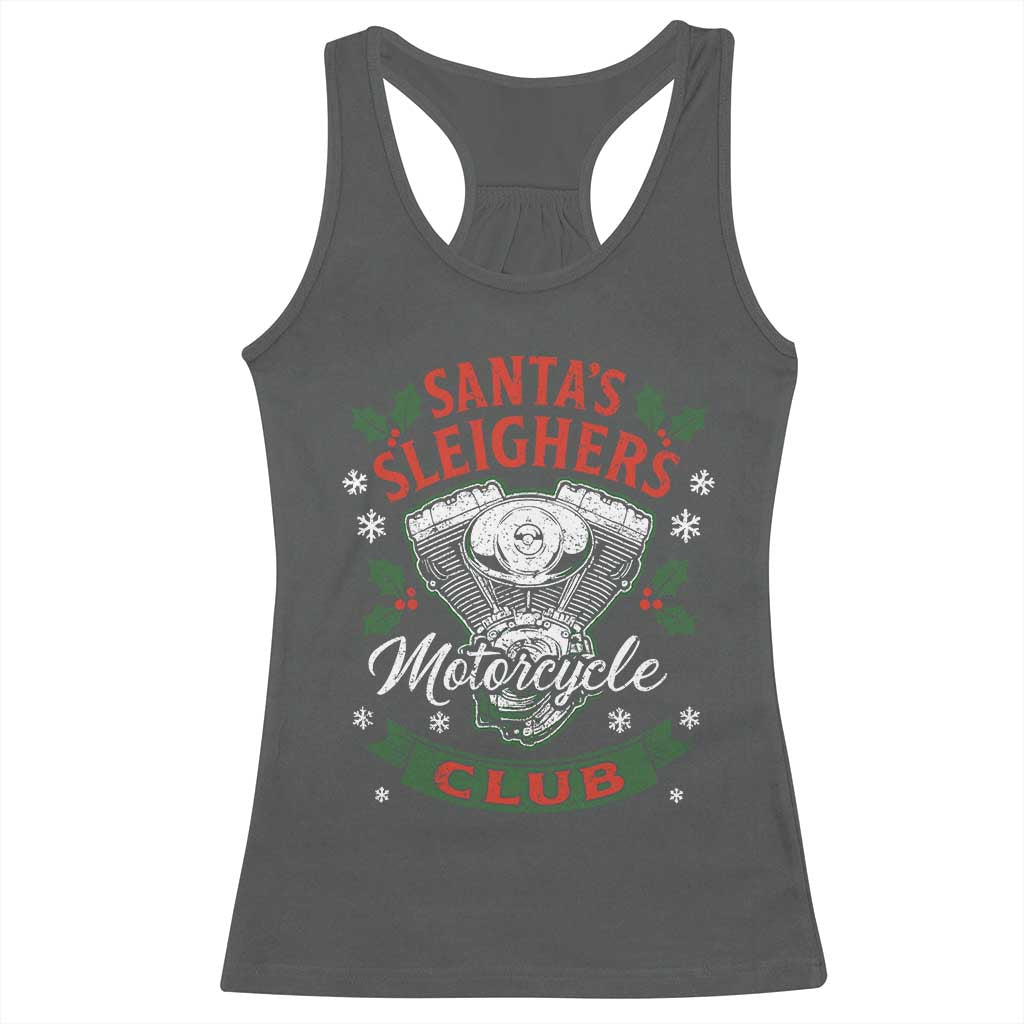 Christmas Motorcycle Biker Racerback Tank Top Santas Sleighers Motorcycle Club TS11 Dark Heather Print Your Wear