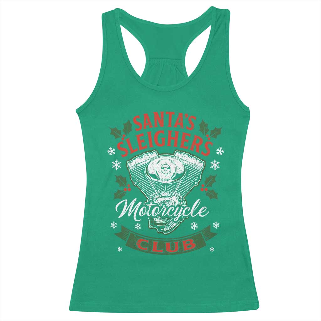 Christmas Motorcycle Biker Racerback Tank Top Santas Sleighers Motorcycle Club TS11 Irish Green Print Your Wear