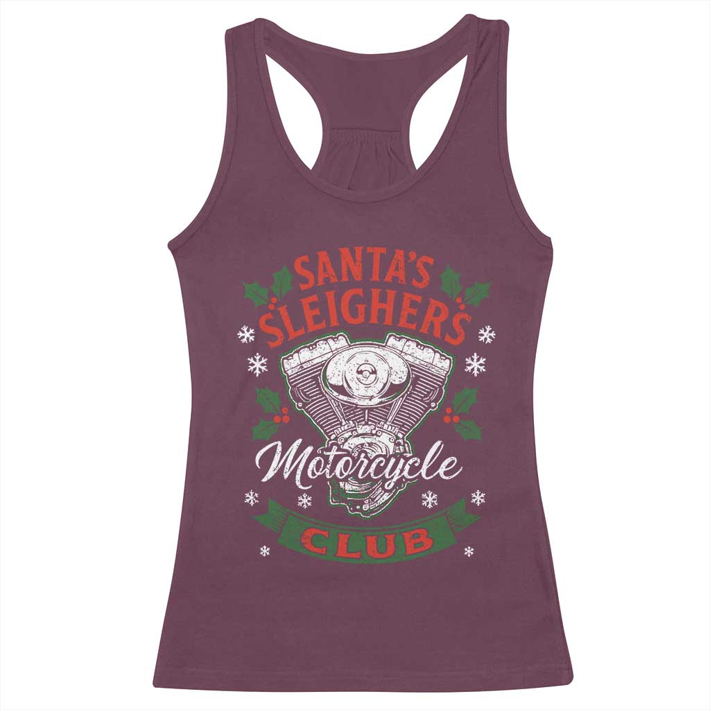Christmas Motorcycle Biker Racerback Tank Top Santas Sleighers Motorcycle Club TS11 Maroon Print Your Wear