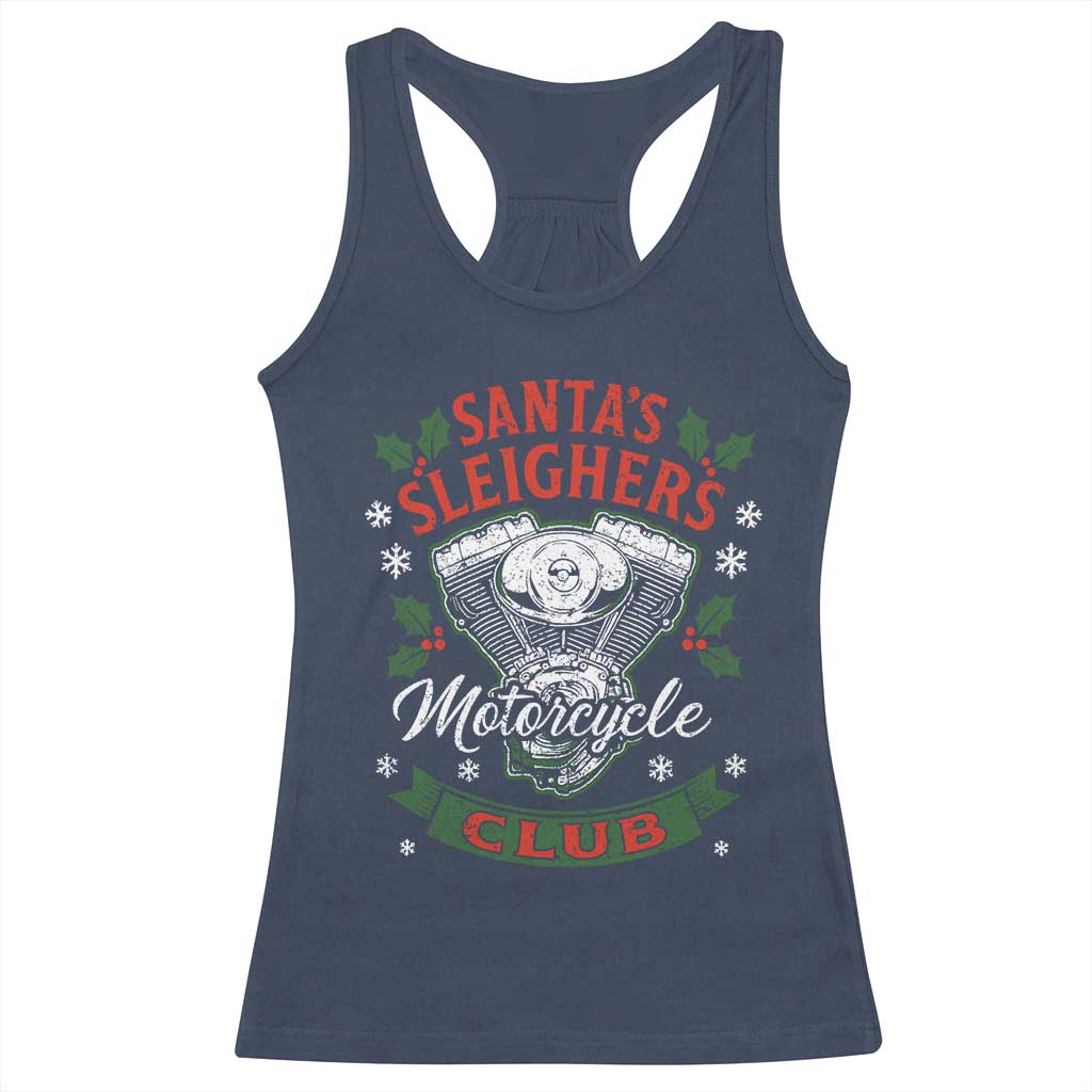 Christmas Motorcycle Biker Racerback Tank Top Santas Sleighers Motorcycle Club TS11 Navy Print Your Wear