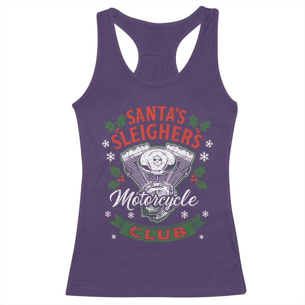 Christmas Motorcycle Biker Racerback Tank Top Santas Sleighers Motorcycle Club TS11 Purple Print Your Wear