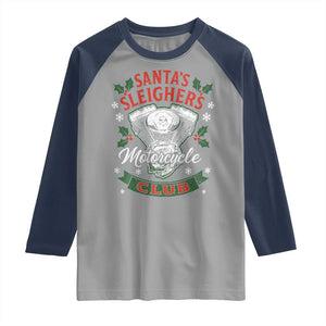 Christmas Motorcycle Biker Raglan Shirt Santas Sleighers Motorcycle Club TS11 Sport Gray Navy Print Your Wear