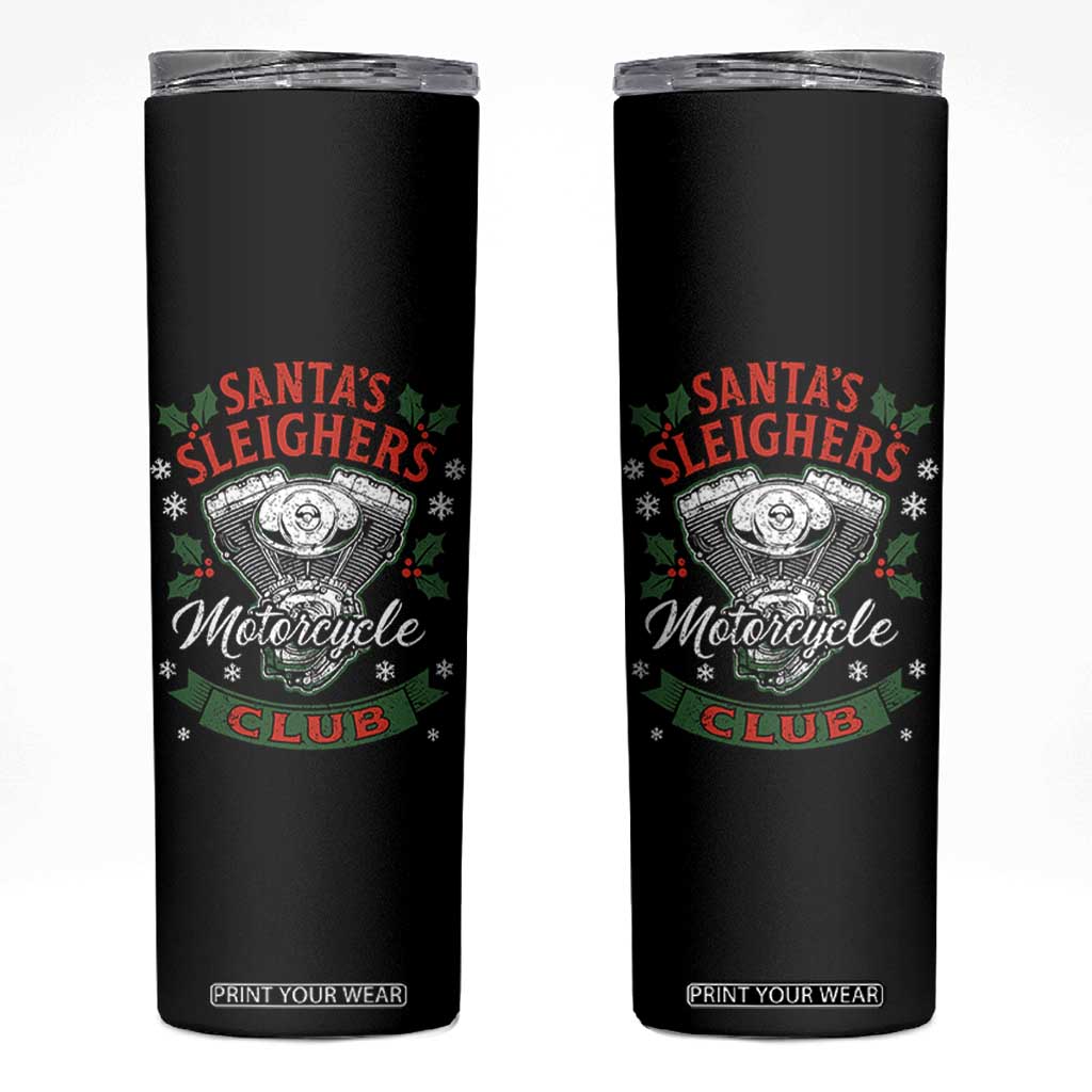 Christmas Motorcycle Biker Skinny Tumbler Santas Sleighers Motorcycle Club TS11 Black Print Your Wear