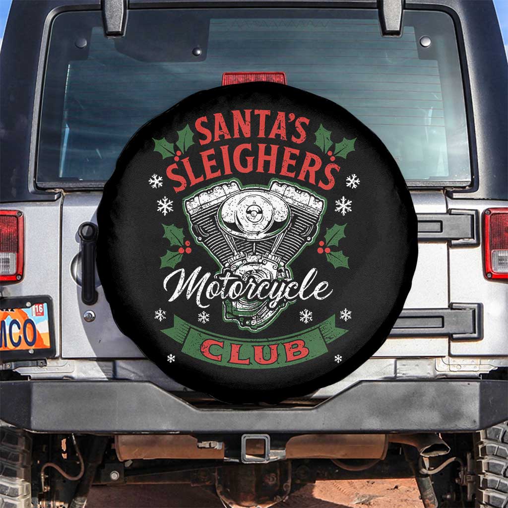 Christmas Motorcycle Biker Spare Tire Cover Santas Sleighers Motorcycle Club TS11 No hole Black Print Your Wear