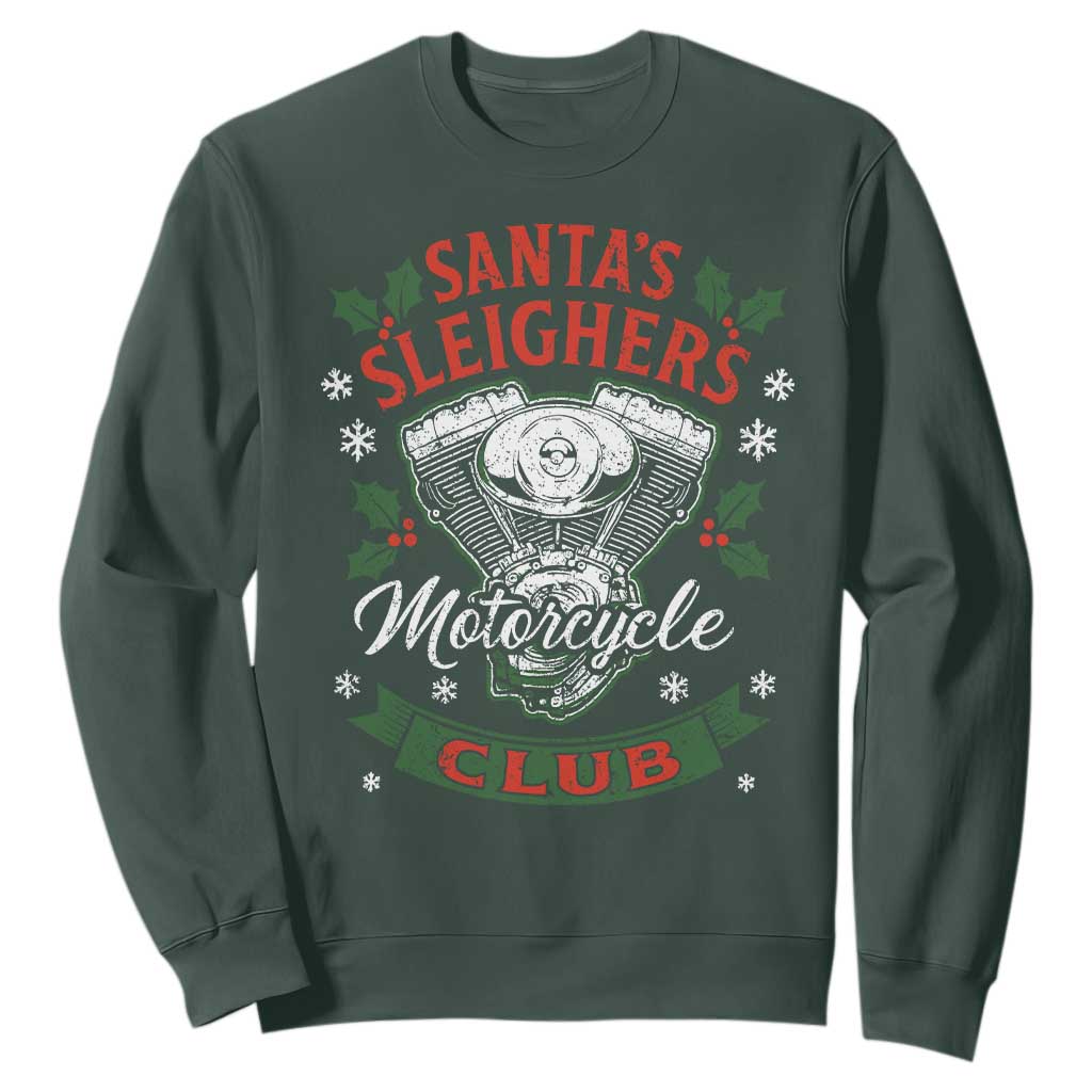 Christmas Motorcycle Biker Sweatshirt Santas Sleighers Motorcycle Club TS11 Dark Forest Green Print Your Wear