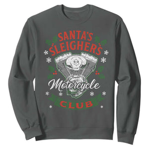 Christmas Motorcycle Biker Sweatshirt Santas Sleighers Motorcycle Club TS11 Dark Heather Print Your Wear