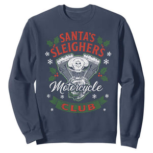 Christmas Motorcycle Biker Sweatshirt Santas Sleighers Motorcycle Club TS11 Navy Print Your Wear