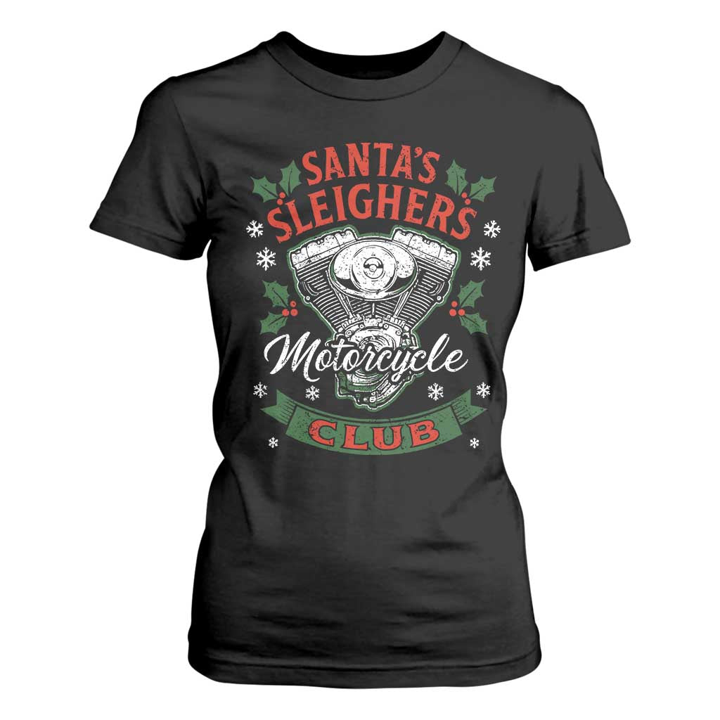Christmas Motorcycle Biker T Shirt For Women Santas Sleighers Motorcycle Club TS11 Black Print Your Wear