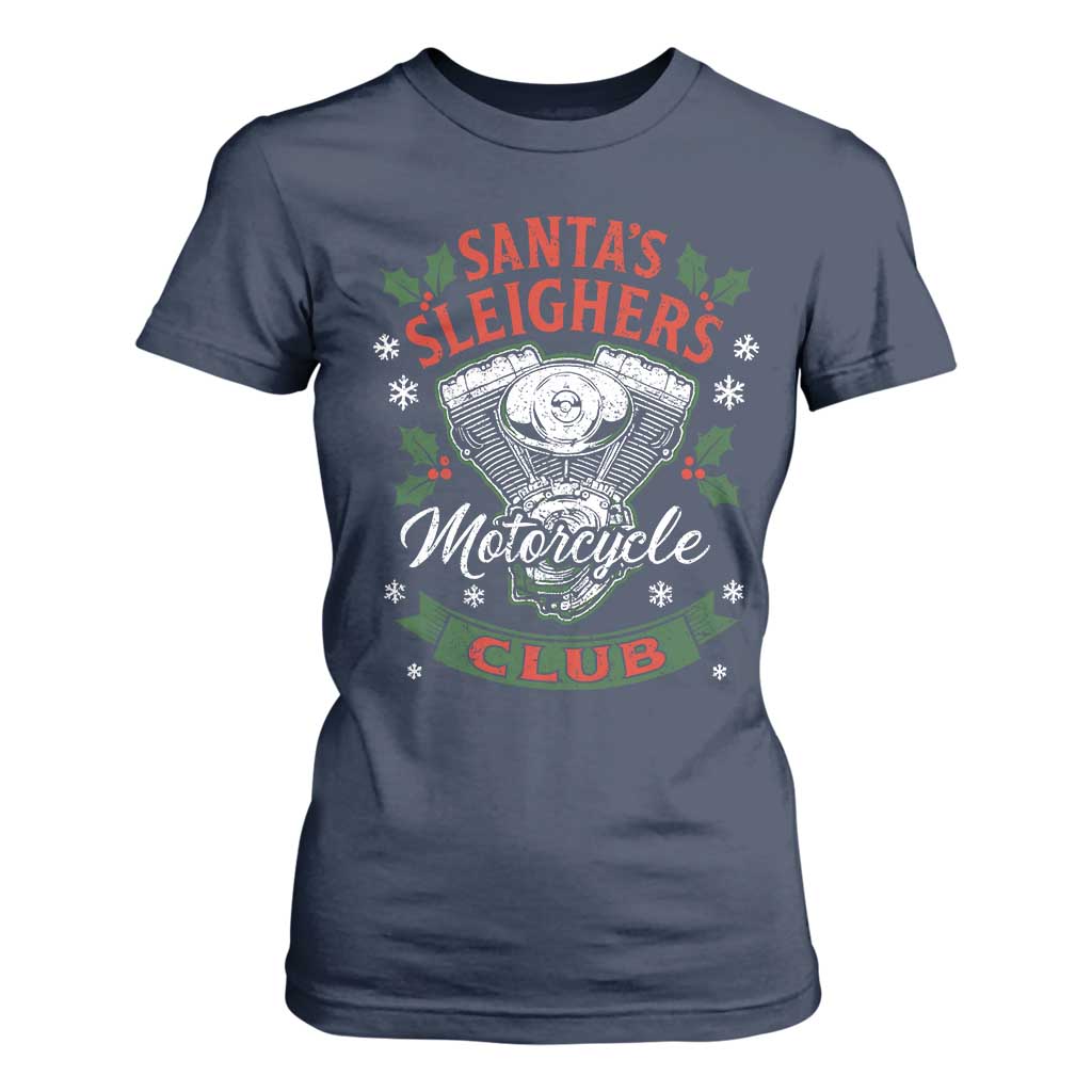Christmas Motorcycle Biker T Shirt For Women Santas Sleighers Motorcycle Club TS11 Navy Print Your Wear
