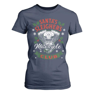 Christmas Motorcycle Biker T Shirt For Women Santas Sleighers Motorcycle Club TS11 Navy Print Your Wear