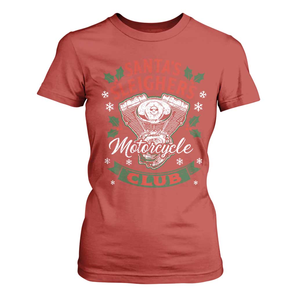 Christmas Motorcycle Biker T Shirt For Women Santas Sleighers Motorcycle Club TS11 Red Print Your Wear