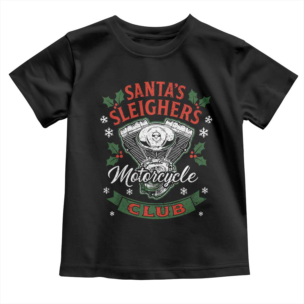 Christmas Motorcycle Biker Toddler T Shirt Santas Sleighers Motorcycle Club TS11 Black Print Your Wear