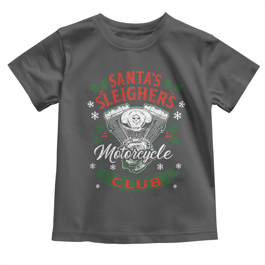 Christmas Motorcycle Biker Toddler T Shirt Santas Sleighers Motorcycle Club TS11 Dark Heather Print Your Wear