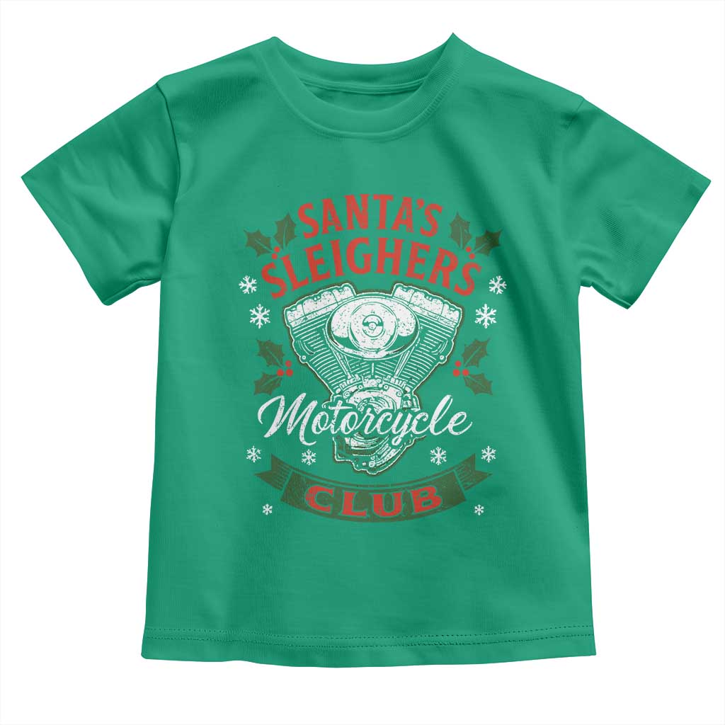 Christmas Motorcycle Biker Toddler T Shirt Santas Sleighers Motorcycle Club TS11 Irish Green Print Your Wear