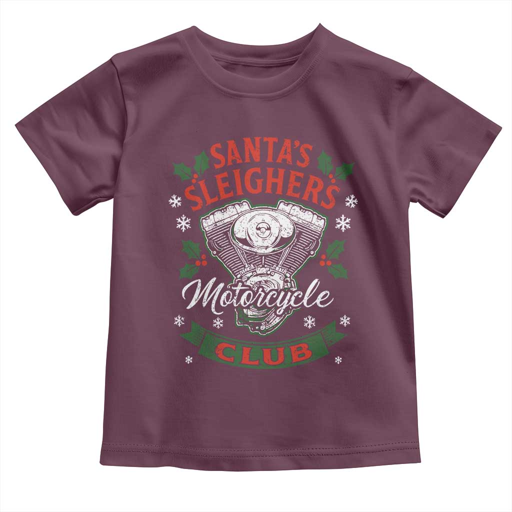 Christmas Motorcycle Biker Toddler T Shirt Santas Sleighers Motorcycle Club TS11 Maroon Print Your Wear
