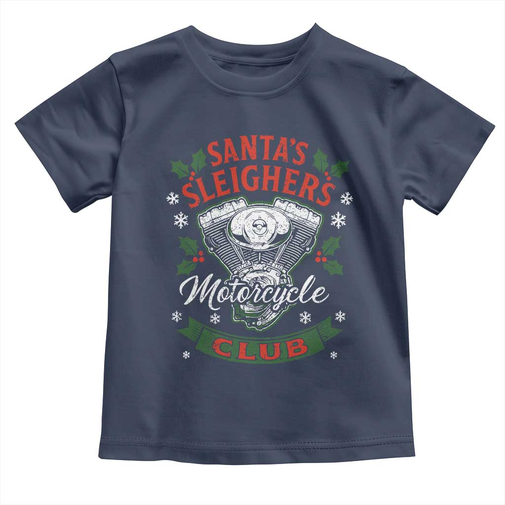 Christmas Motorcycle Biker Toddler T Shirt Santas Sleighers Motorcycle Club TS11 Navy Print Your Wear