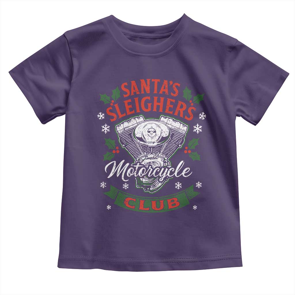 Christmas Motorcycle Biker Toddler T Shirt Santas Sleighers Motorcycle Club TS11 Purple Print Your Wear