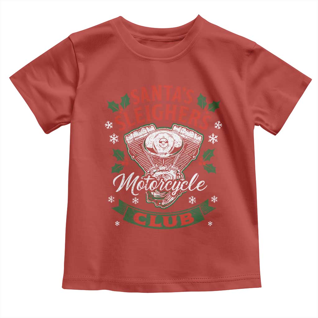 Christmas Motorcycle Biker Toddler T Shirt Santas Sleighers Motorcycle Club TS11 Red Print Your Wear