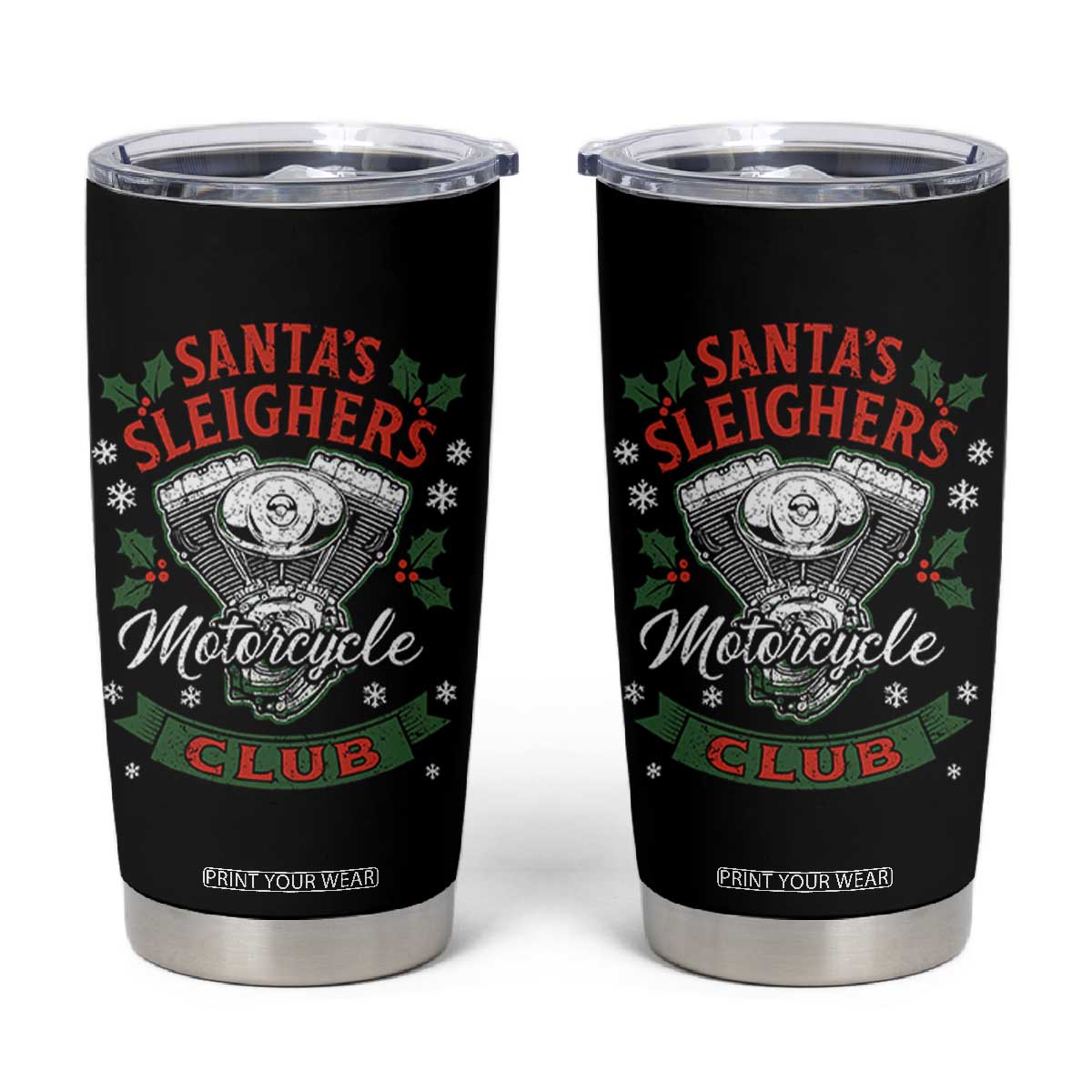 Christmas Motorcycle Biker Tumbler Cup Santas Sleighers Motorcycle Club TS11 Black Print Your Wear