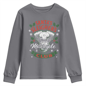Christmas Motorcycle Biker Youth Sweatshirt Santas Sleighers Motorcycle Club TS11 Charcoal Print Your Wear
