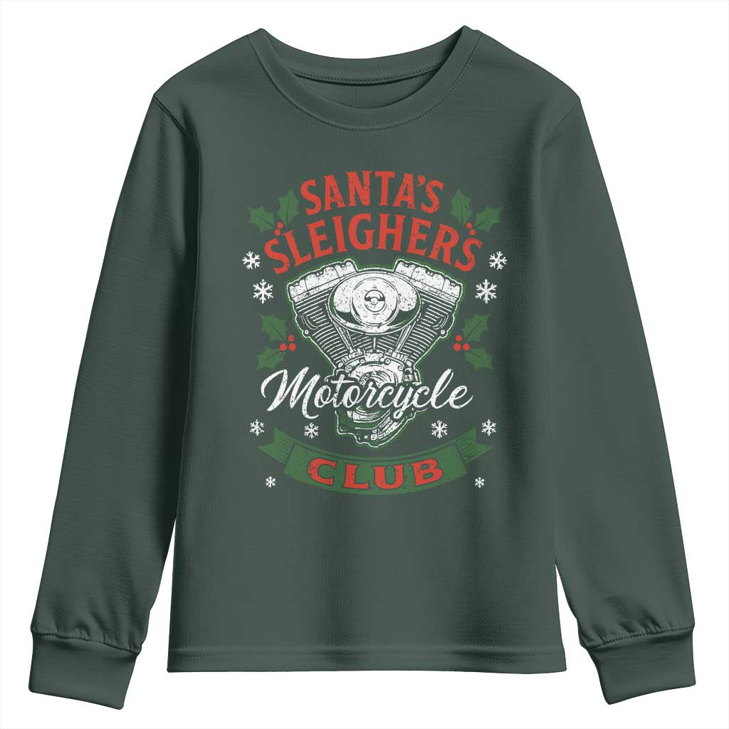 Christmas Motorcycle Biker Youth Sweatshirt Santas Sleighers Motorcycle Club TS11 Dark Forest Green Print Your Wear