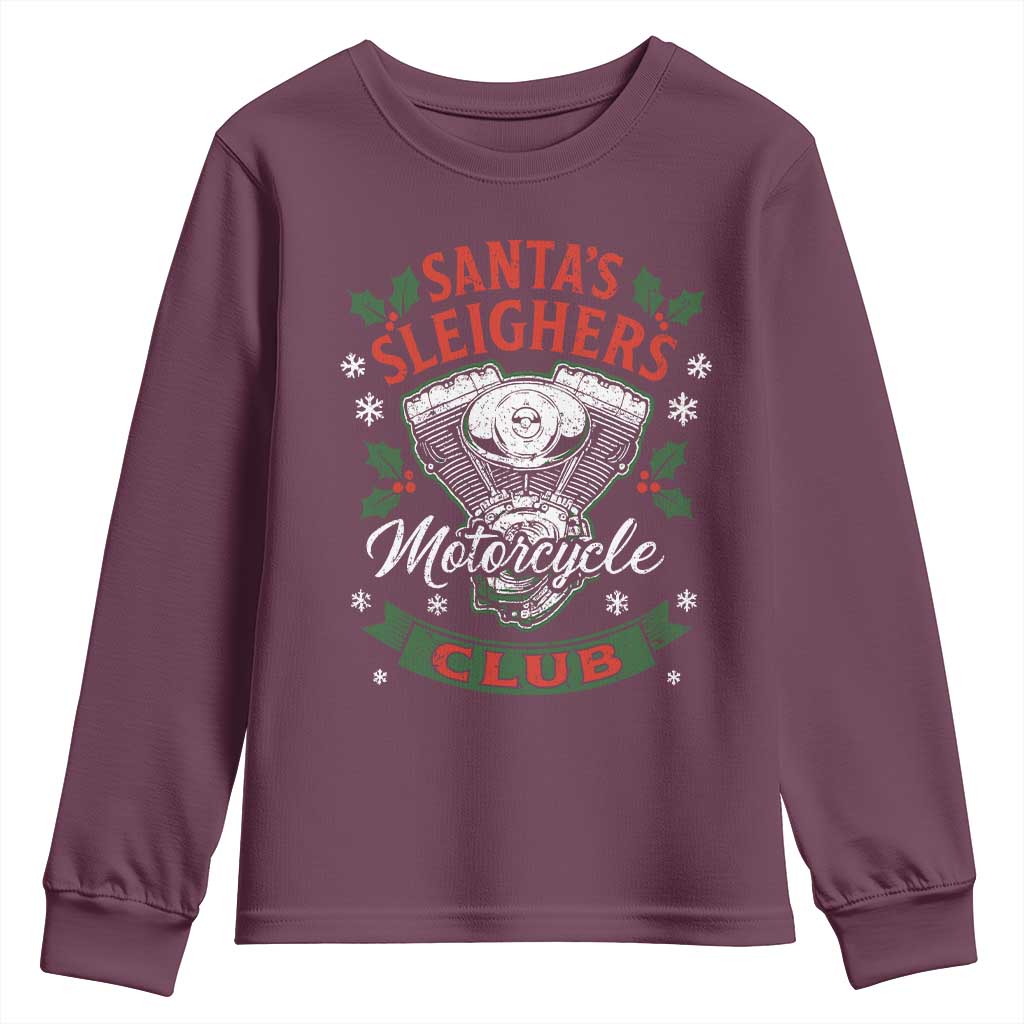 Christmas Motorcycle Biker Youth Sweatshirt Santas Sleighers Motorcycle Club TS11 Maroon Print Your Wear