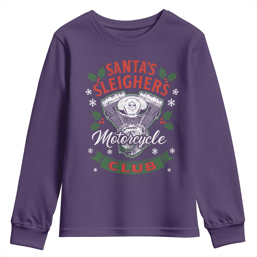 Christmas Motorcycle Biker Youth Sweatshirt Santas Sleighers Motorcycle Club TS11 Purple Print Your Wear