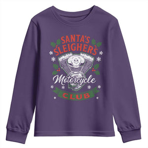 Christmas Motorcycle Biker Youth Sweatshirt Santas Sleighers Motorcycle Club TS11 Purple Print Your Wear