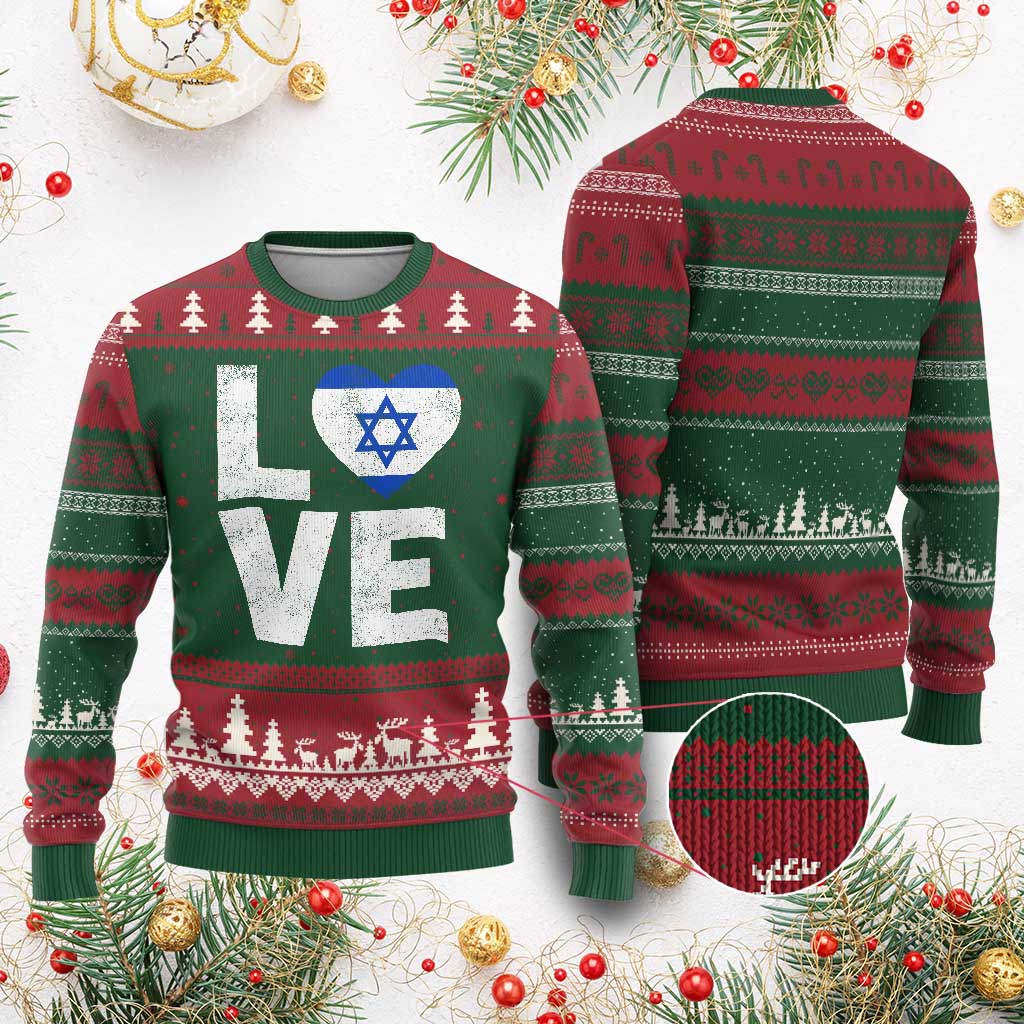I Love Israel Jewish Gifts Star of David Israeli Ugly Christmas Sweater TS11 Red Green Print Your Wear
