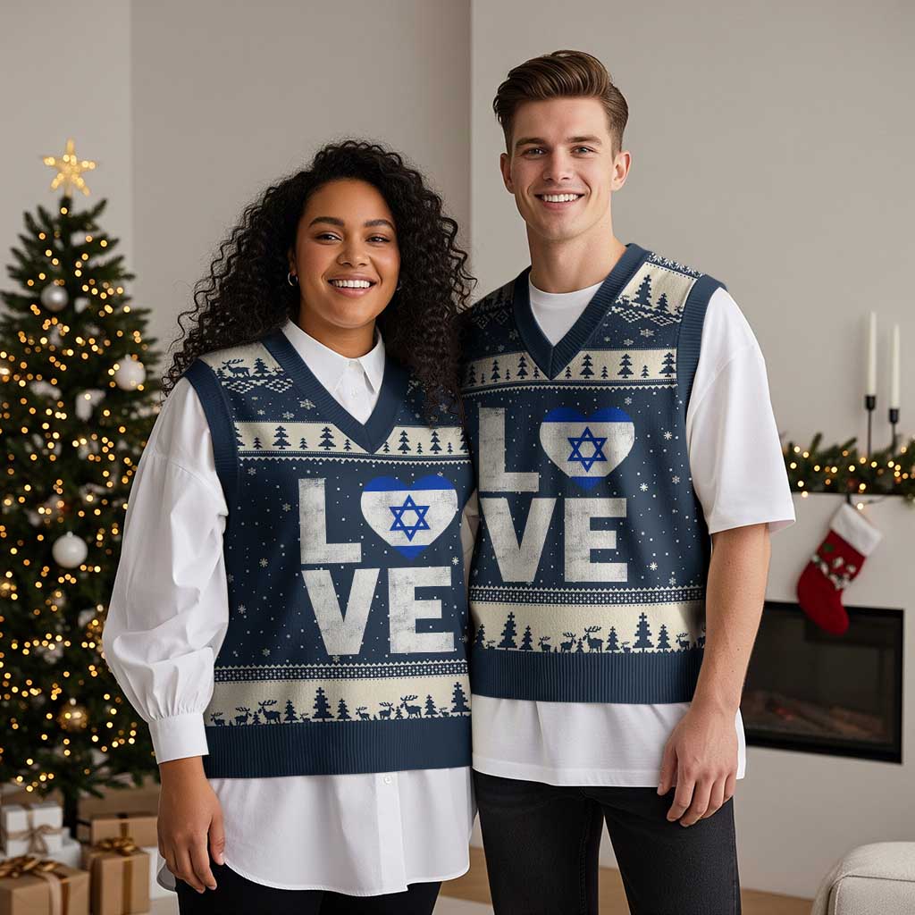 I Love Israel Jewish Gifts Star of David Israeli V-Neck Knit Sweater Vest TS11 Navy Beige Print Your Wear