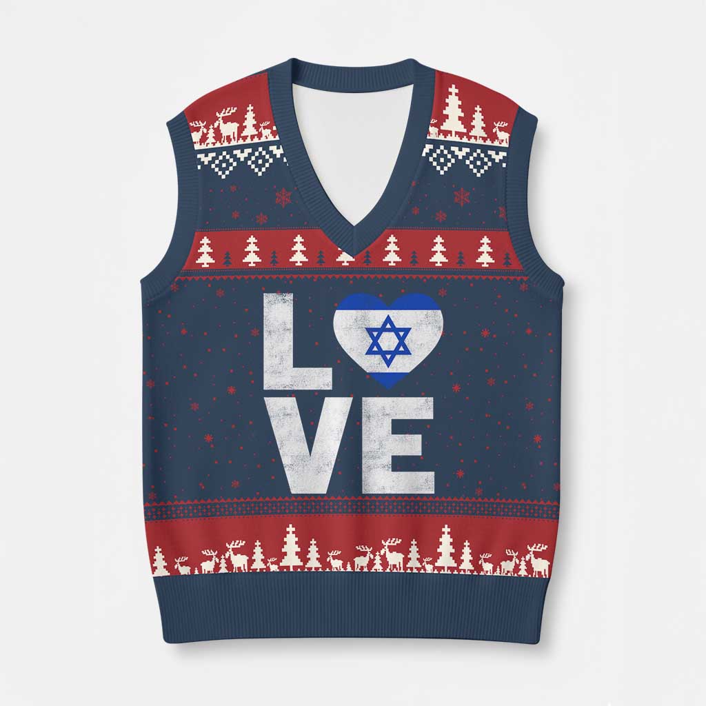 I Love Israel Jewish Gifts Star of David Israeli V-Neck Knit Sweater Vest TS11 Navy Red Print Your Wear