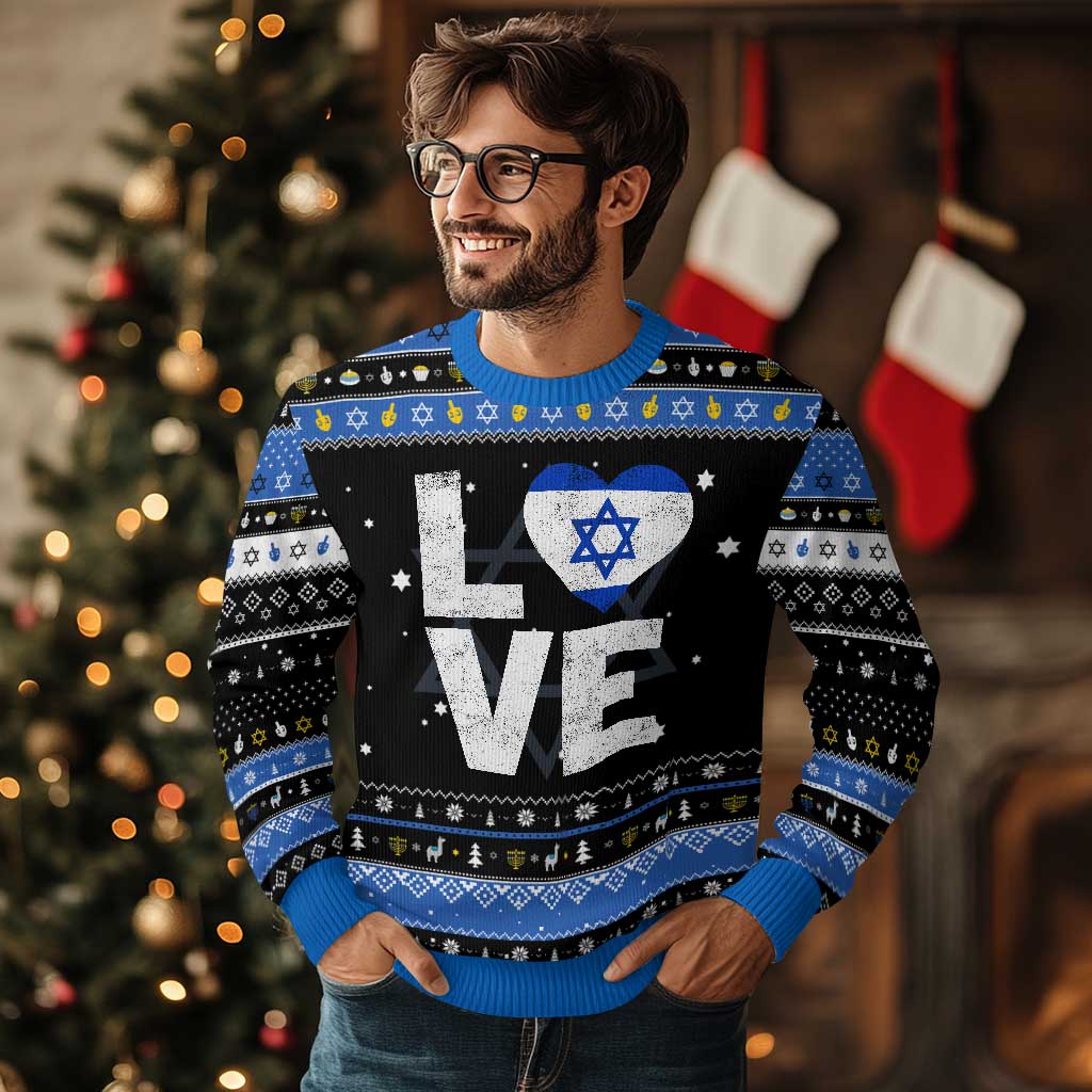 I Love Israel Jewish Gifts Star of David Israeli Hanukkah Ugly Sweater TS11 Black Blue Print Your Wear