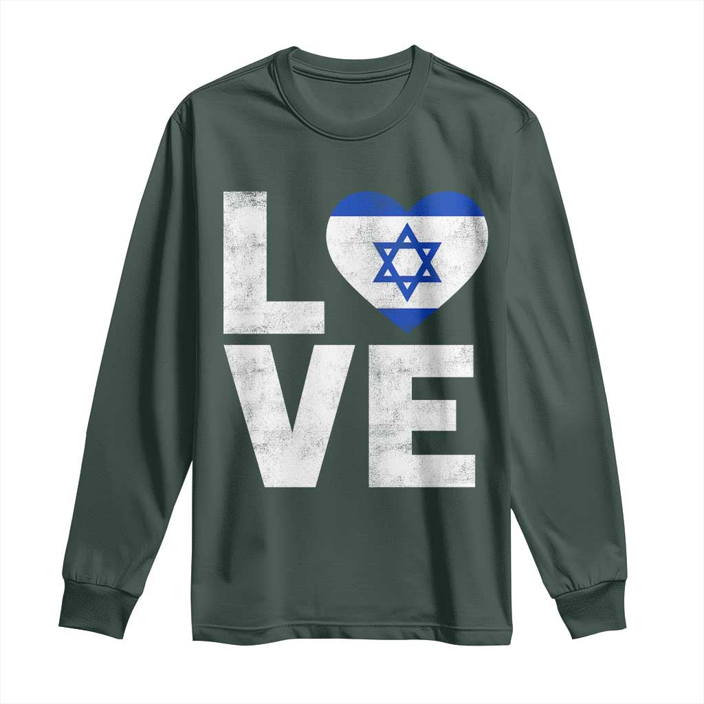 I Love Israel Jewish Gifts Star of David Israeli Long Sleeve Shirt TS11 Dark Forest Green Print Your Wear