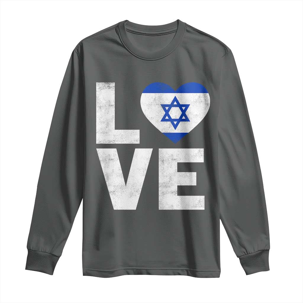 I Love Israel Jewish Gifts Star of David Israeli Long Sleeve Shirt TS11 Dark Heather Print Your Wear