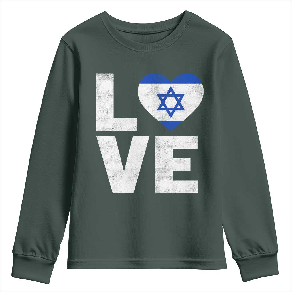 I Love Israel Jewish Gifts Star of David Israeli Youth Sweatshirt TS11 Dark Forest Green Print Your Wear