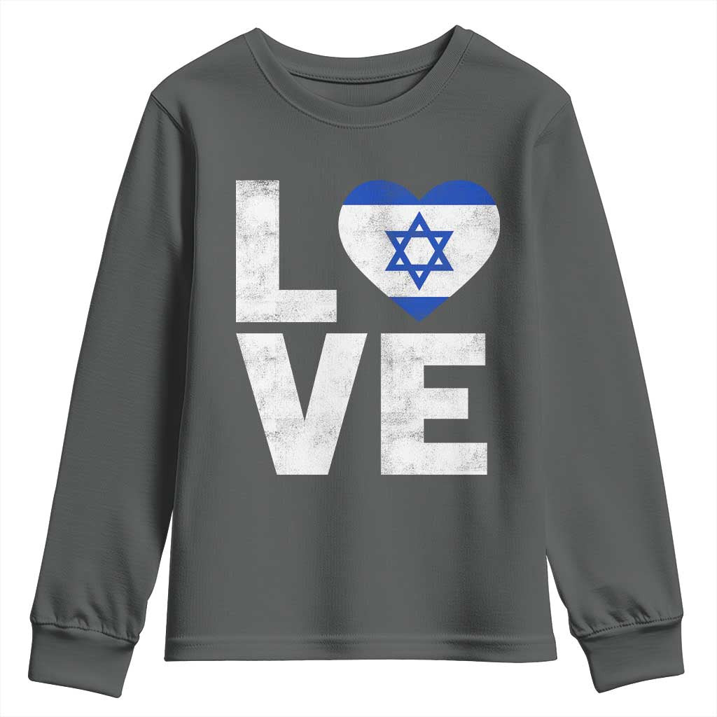 I Love Israel Jewish Gifts Star of David Israeli Youth Sweatshirt TS11 Dark Heather Print Your Wear
