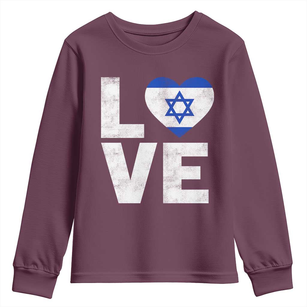 I Love Israel Jewish Gifts Star of David Israeli Youth Sweatshirt TS11 Maroon Print Your Wear