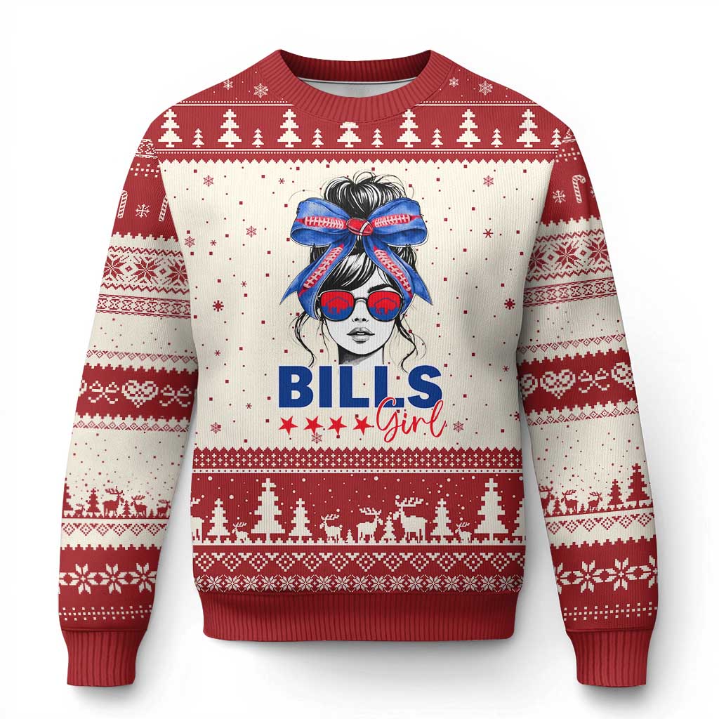 Funny BFB Football Lover Ugly Christmas Sweater Sport Fan Game Day Messy Bun TS11 Beige Red Print Your Wear
