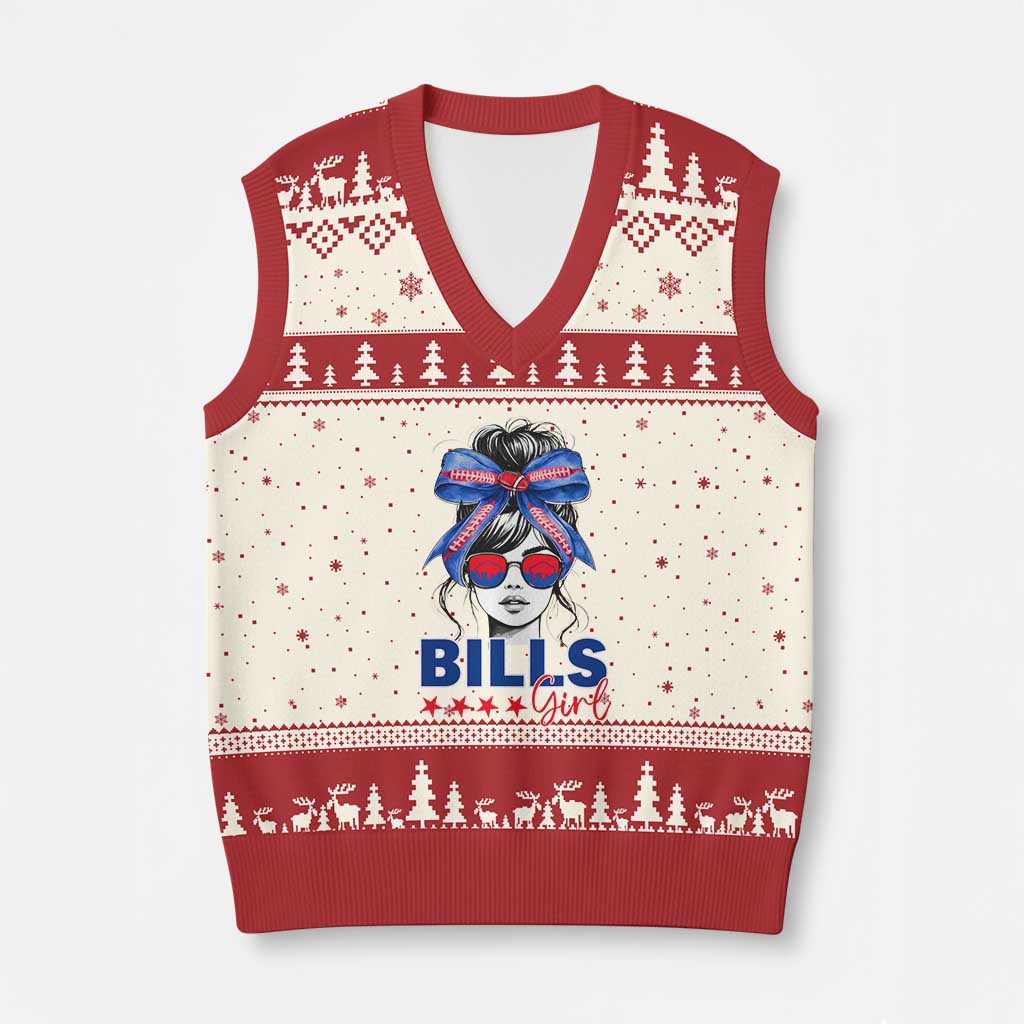 Funny BFB Football Lover V-Neck Knit Sweater Vest Sport Fan Game Day Messy Bun TS11 Beige Red Print Your Wear